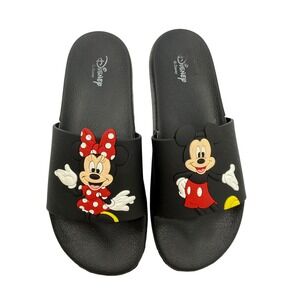 Disney Mickey Minnie Mouse Black Slide Sandals Women Size 8 Slip On SS21